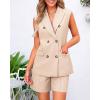 imageBTFBM Womens Blazer Vest Shorts Sets Lapel Neck Casual Sleeveless Button Down Office Summer 2 Piece Lounge Matching SetsSolid Light Khaki