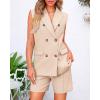 imageBTFBM Womens Blazer Vest Shorts Sets Lapel Neck Casual Sleeveless Button Down Office Summer 2 Piece Lounge Matching SetsSolid Light Khaki