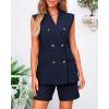 imageBTFBM Womens Blazer Vest Shorts Sets Lapel Neck Casual Sleeveless Button Down Office Summer 2 Piece Lounge Matching SetsSolid Navy