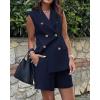 imageBTFBM Womens Blazer Vest Shorts Sets Lapel Neck Casual Sleeveless Button Down Office Summer 2 Piece Lounge Matching SetsSolid Navy
