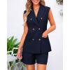 imageBTFBM Womens Blazer Vest Shorts Sets Lapel Neck Casual Sleeveless Button Down Office Summer 2 Piece Lounge Matching SetsSolid Navy