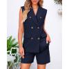 imageBTFBM Womens Blazer Vest Shorts Sets Lapel Neck Casual Sleeveless Button Down Office Summer 2 Piece Lounge Matching SetsSolid Navy