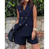 imageBTFBM Womens Blazer Vest Shorts Sets Lapel Neck Casual Sleeveless Button Down Office Summer 2 Piece Lounge Matching SetsSolid Navy