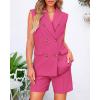 imageBTFBM Womens Blazer Vest Shorts Sets Lapel Neck Casual Sleeveless Button Down Office Summer 2 Piece Lounge Matching SetsSolid Rose Red