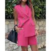 imageBTFBM Womens Blazer Vest Shorts Sets Lapel Neck Casual Sleeveless Button Down Office Summer 2 Piece Lounge Matching SetsSolid Rose Red