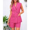 imageBTFBM Womens Blazer Vest Shorts Sets Lapel Neck Casual Sleeveless Button Down Office Summer 2 Piece Lounge Matching SetsSolid Rose Red