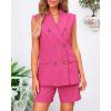 imageBTFBM Womens Blazer Vest Shorts Sets Lapel Neck Casual Sleeveless Button Down Office Summer 2 Piece Lounge Matching SetsSolid Rose Red