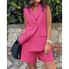 imageBTFBM Womens Blazer Vest Shorts Sets Lapel Neck Casual Sleeveless Button Down Office Summer 2 Piece Lounge Matching SetsSolid Rose Red
