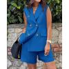 imageBTFBM Womens Blazer Vest Shorts Sets Lapel Neck Casual Sleeveless Button Down Office Summer 2 Piece Lounge Matching SetsSolid Royal Blue