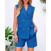 imageBTFBM Womens Blazer Vest Shorts Sets Lapel Neck Casual Sleeveless Button Down Office Summer 2 Piece Lounge Matching SetsSolid Royal Blue