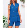 imageBTFBM Womens Blazer Vest Shorts Sets Lapel Neck Casual Sleeveless Button Down Office Summer 2 Piece Lounge Matching SetsSolid Royal Blue
