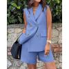 imageBTFBM Womens Blazer Vest Shorts Sets Lapel Neck Casual Sleeveless Button Down Office Summer 2 Piece Lounge Matching SetsSolid Sky Blue