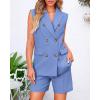 imageBTFBM Womens Blazer Vest Shorts Sets Lapel Neck Casual Sleeveless Button Down Office Summer 2 Piece Lounge Matching SetsSolid Sky Blue
