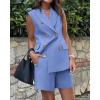 imageBTFBM Womens Blazer Vest Shorts Sets Lapel Neck Casual Sleeveless Button Down Office Summer 2 Piece Lounge Matching SetsSolid Sky Blue
