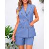 imageBTFBM Womens Blazer Vest Shorts Sets Lapel Neck Casual Sleeveless Button Down Office Summer 2 Piece Lounge Matching SetsSolid Sky Blue