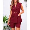 imageBTFBM Womens Blazer Vest Shorts Sets Lapel Neck Casual Sleeveless Button Down Office Summer 2 Piece Lounge Matching SetsSolid Wine Red
