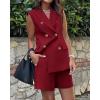 imageBTFBM Womens Blazer Vest Shorts Sets Lapel Neck Casual Sleeveless Button Down Office Summer 2 Piece Lounge Matching SetsSolid Wine Red