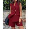 imageBTFBM Womens Blazer Vest Shorts Sets Lapel Neck Casual Sleeveless Button Down Office Summer 2 Piece Lounge Matching SetsSolid Wine Red