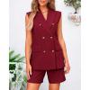 imageBTFBM Womens Blazer Vest Shorts Sets Lapel Neck Casual Sleeveless Button Down Office Summer 2 Piece Lounge Matching SetsSolid Wine Red