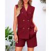 imageBTFBM Womens Blazer Vest Shorts Sets Lapel Neck Casual Sleeveless Button Down Office Summer 2 Piece Lounge Matching SetsSolid Wine Red
