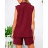 imageBTFBM Womens Blazer Vest Shorts Sets Lapel Neck Casual Sleeveless Button Down Office Summer 2 Piece Lounge Matching SetsSolid Wine Red