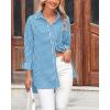 imageBTFBM Womens Button Down Shirts Striped Shirt Long Sleeve Casual Collared Office Work Loose Fit Blouses Tops PocketBlue