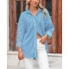 imageBTFBM Womens Button Down Shirts Striped Shirt Long Sleeve Casual Collared Office Work Loose Fit Blouses Tops PocketBlue