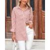 imageBTFBM Womens Button Down Shirts Striped Shirt Long Sleeve Casual Collared Office Work Loose Fit Blouses Tops PocketGrey Red