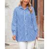 imageBTFBM Womens Button Down Shirts Striped Shirt Long Sleeve Casual Collared Office Work Loose Fit Blouses Tops PocketSky Blue