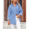 imageBTFBM Womens Button Down Shirts Striped Shirt Long Sleeve Casual Collared Office Work Loose Fit Blouses Tops PocketSky Blue