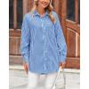 imageBTFBM Womens Button Down Shirts Striped Shirt Long Sleeve Casual Collared Office Work Loose Fit Blouses Tops PocketSky Blue