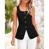 imageBTFBM Womens Sleeveless Suit Vests Dressy Casual Square Neck Business Work Waistcoat Summer Button Up Blazer Vest TopsBlack