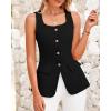 imageBTFBM Womens Sleeveless Suit Vests Dressy Casual Square Neck Business Work Waistcoat Summer Button Up Blazer Vest TopsBlack