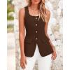 imageBTFBM Womens Sleeveless Suit Vests Dressy Casual Square Neck Business Work Waistcoat Summer Button Up Blazer Vest TopsCoffee