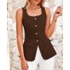 imageBTFBM Womens Sleeveless Suit Vests Dressy Casual Square Neck Business Work Waistcoat Summer Button Up Blazer Vest TopsCoffee
