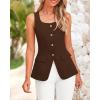imageBTFBM Womens Sleeveless Suit Vests Dressy Casual Square Neck Business Work Waistcoat Summer Button Up Blazer Vest TopsCoffee