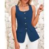 imageBTFBM Womens Sleeveless Suit Vests Dressy Casual Square Neck Business Work Waistcoat Summer Button Up Blazer Vest TopsDark Blue