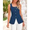 imageBTFBM Womens Sleeveless Suit Vests Dressy Casual Square Neck Business Work Waistcoat Summer Button Up Blazer Vest TopsDark Blue