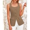 imageBTFBM Womens Sleeveless Suit Vests Dressy Casual Square Neck Business Work Waistcoat Summer Button Up Blazer Vest TopsKhaki