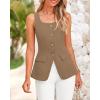 imageBTFBM Womens Sleeveless Suit Vests Dressy Casual Square Neck Business Work Waistcoat Summer Button Up Blazer Vest TopsKhaki