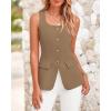 imageBTFBM Womens Sleeveless Suit Vests Dressy Casual Square Neck Business Work Waistcoat Summer Button Up Blazer Vest TopsKhaki