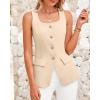 imageBTFBM Womens Sleeveless Suit Vests Dressy Casual Square Neck Business Work Waistcoat Summer Button Up Blazer Vest TopsLight Khaki