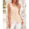 imageBTFBM Womens Sleeveless Suit Vests Dressy Casual Square Neck Business Work Waistcoat Summer Button Up Blazer Vest TopsLight Khaki