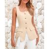 imageBTFBM Womens Sleeveless Suit Vests Dressy Casual Square Neck Business Work Waistcoat Summer Button Up Blazer Vest TopsLight Khaki