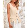 imageBTFBM Womens Sleeveless Suit Vests Dressy Casual Square Neck Business Work Waistcoat Summer Button Up Blazer Vest TopsLight Khaki