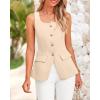 imageBTFBM Womens Sleeveless Suit Vests Dressy Casual Square Neck Business Work Waistcoat Summer Button Up Blazer Vest TopsLight Khaki