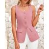 imageBTFBM Womens Sleeveless Suit Vests Dressy Casual Square Neck Business Work Waistcoat Summer Button Up Blazer Vest TopsPink