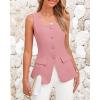 imageBTFBM Womens Sleeveless Suit Vests Dressy Casual Square Neck Business Work Waistcoat Summer Button Up Blazer Vest TopsPink