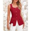 imageBTFBM Womens Sleeveless Suit Vests Dressy Casual Square Neck Business Work Waistcoat Summer Button Up Blazer Vest TopsRed