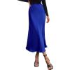 imageBTFBM 2025 Women Summer Spring Long Satin Skirt Silk Elegant High Waist Cocktail Party Wedding Flowy ALine Midi SkirtsSolid Royal Blue